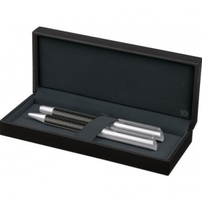 PARURE STYLO BILLE + ROLLERBALL CARBON LINE