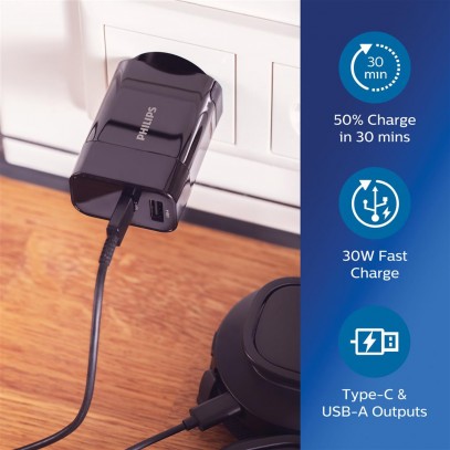CHARGEUR MURAL PHILIPS USB 30W ULTRA RAPIDE
