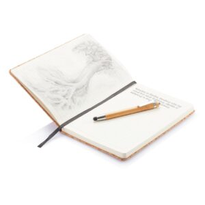 CARNET DE NOTES A5 EN LIEGE AVEC STYLO EN BAMBOU