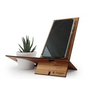 SUPPORT TELEPHONE BOIS AVEC PLANTE