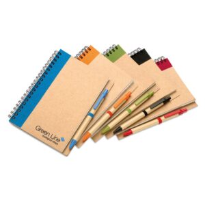 CARNET A SPIRALE EN PAPIER RECYCLE AVEC STYLO SONORA PLUS